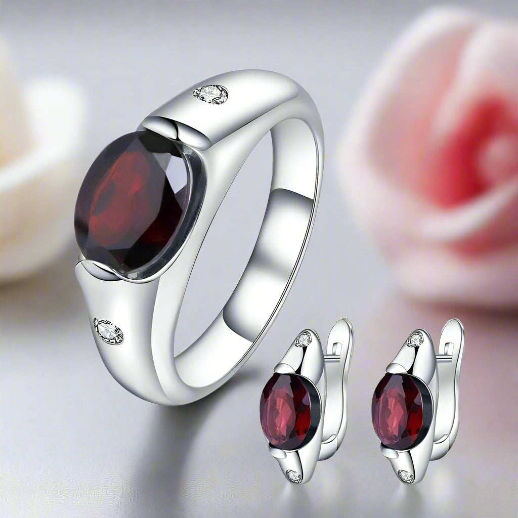 Natural Amethyst Gemstone Ring and Earrings Jewelry Set-Black Diamonds New York