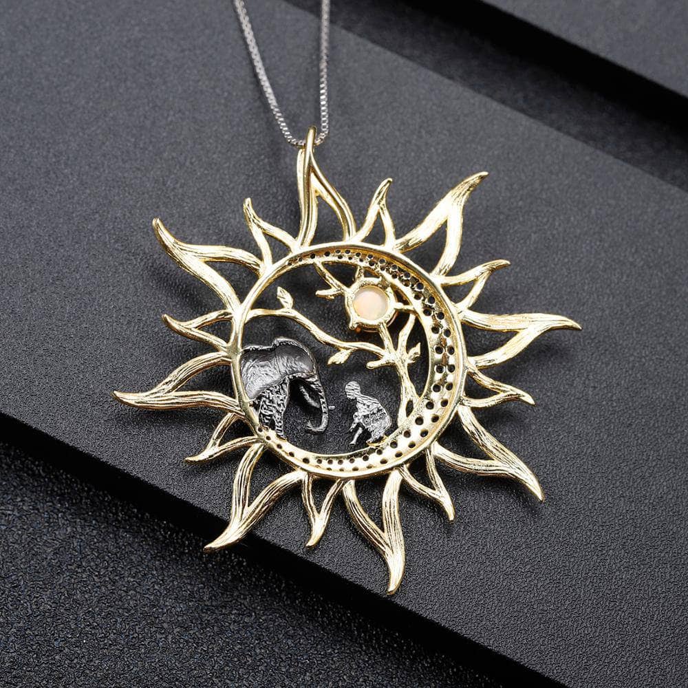 Natural Amethyst Gemstone Sun & Moon Necklace-Black Diamonds New York