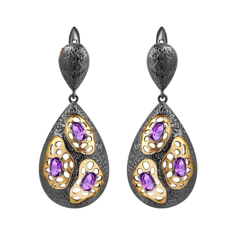 Natural Amethyst Handmade Drop Earrings-Black Diamonds New York
