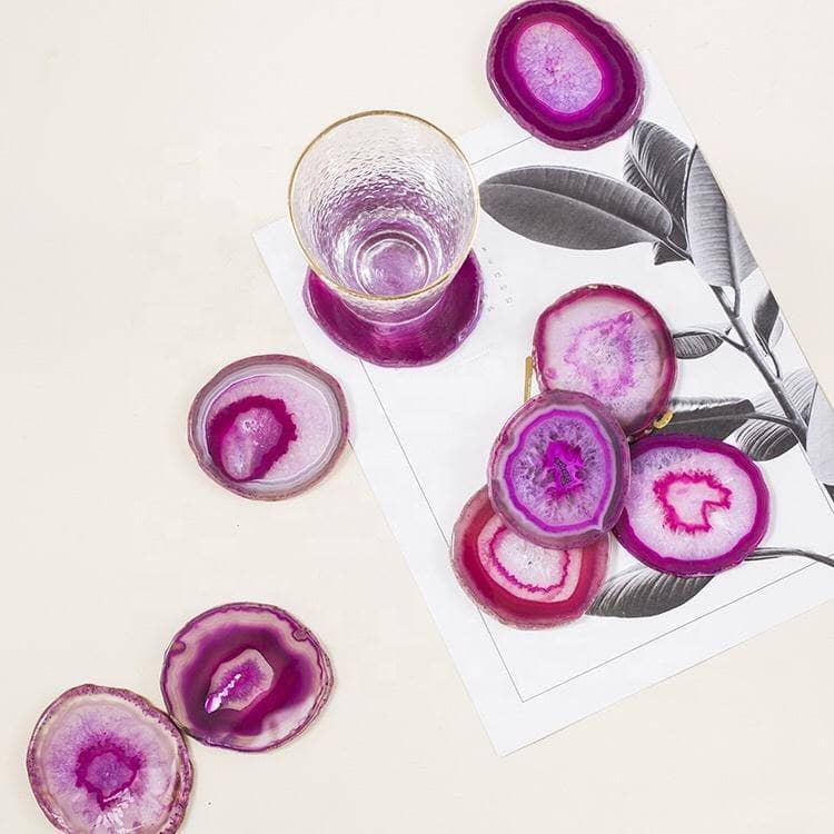 Natural Amethyst Luxury Agate Round Coasters - Black Diamonds New York-Black Diamonds New York