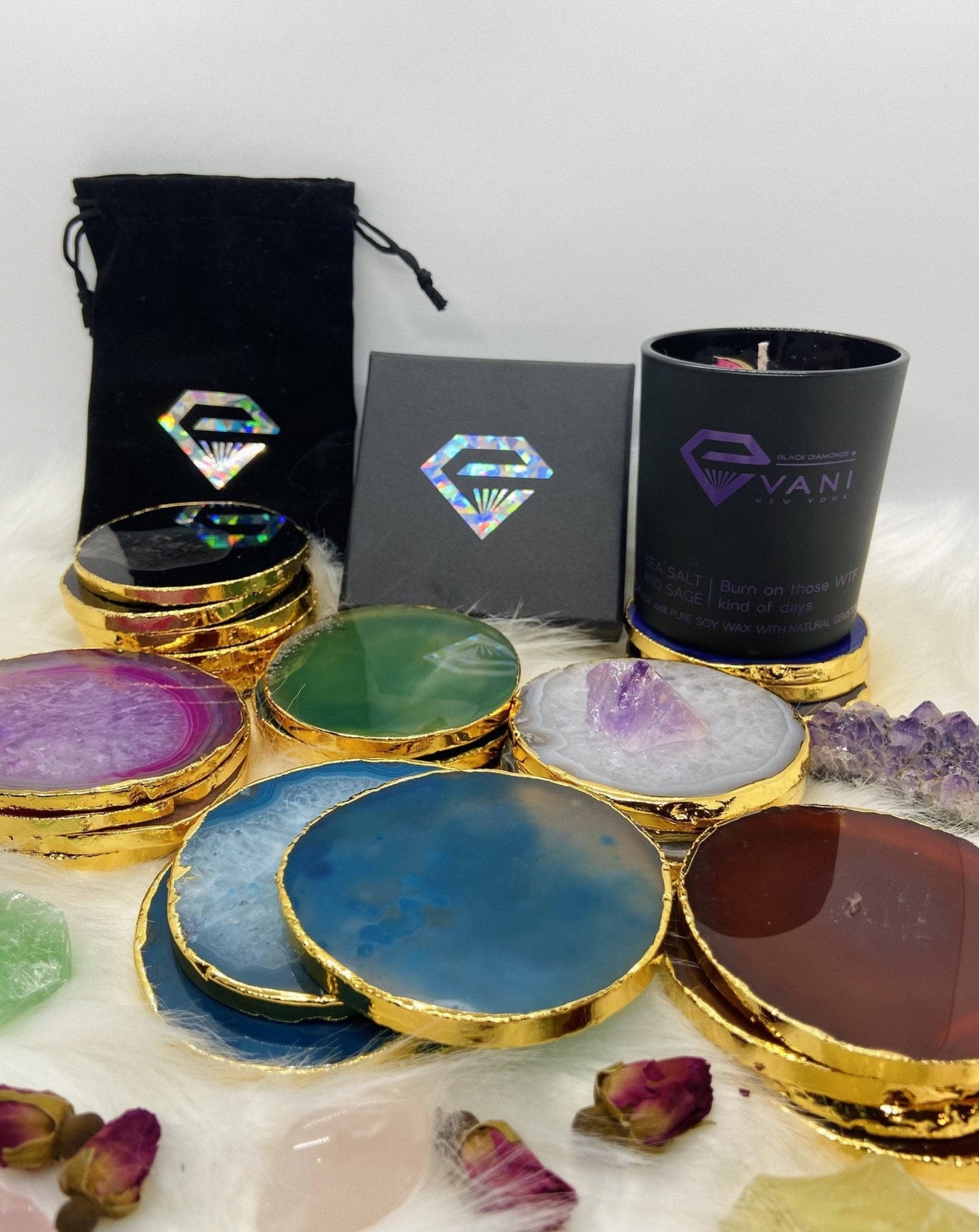 Natural Amethyst Luxury Agate Round Coasters - Black Diamonds New York-Black Diamonds New York