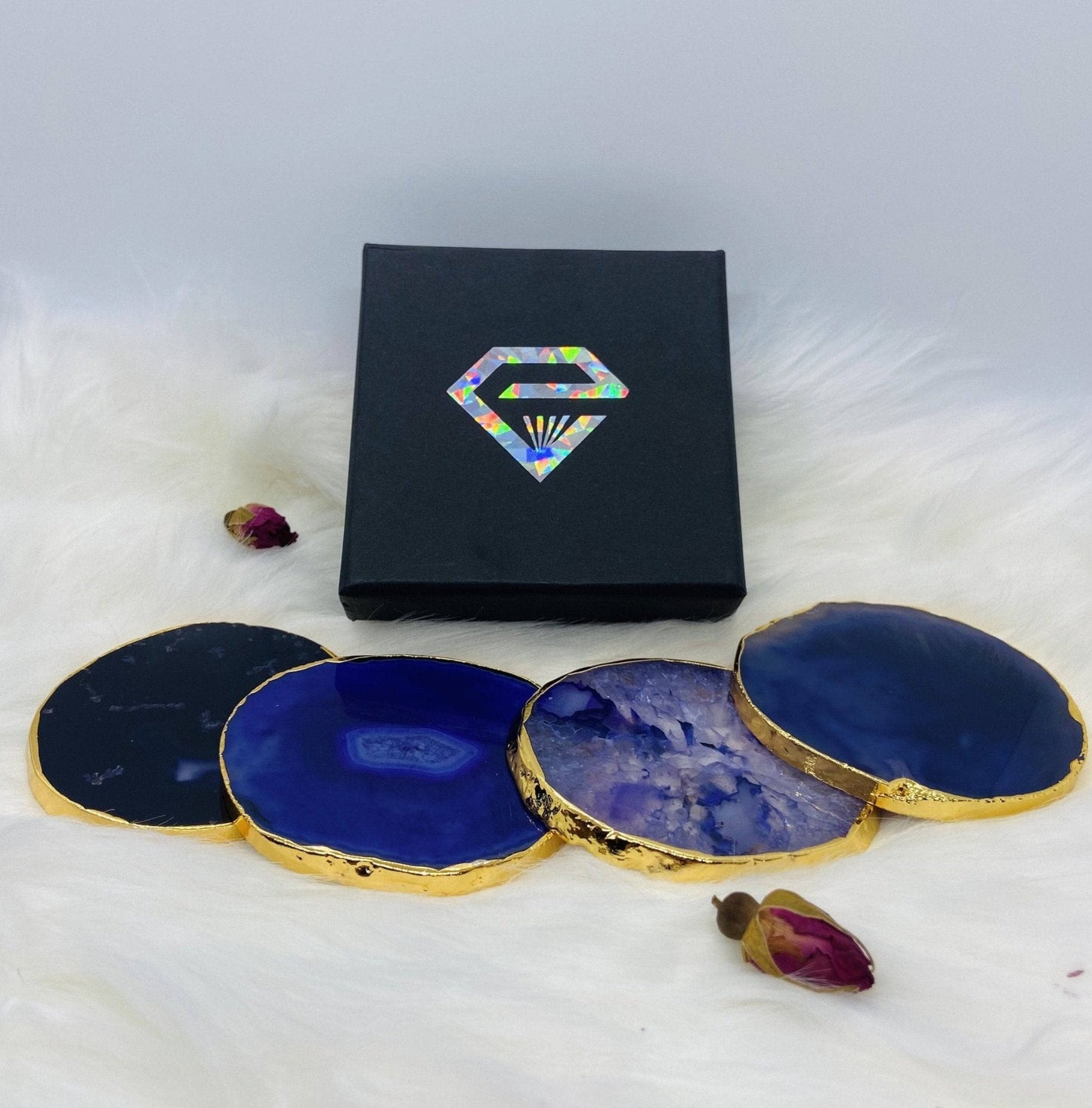 Natural Amethyst Luxury Agate Round Coasters - Black Diamonds New York