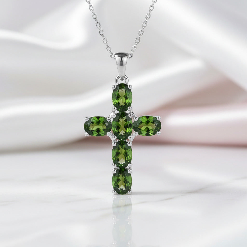 Natural Amethyst with Topaz Gemstone Cross Necklace-Black Diamonds New York