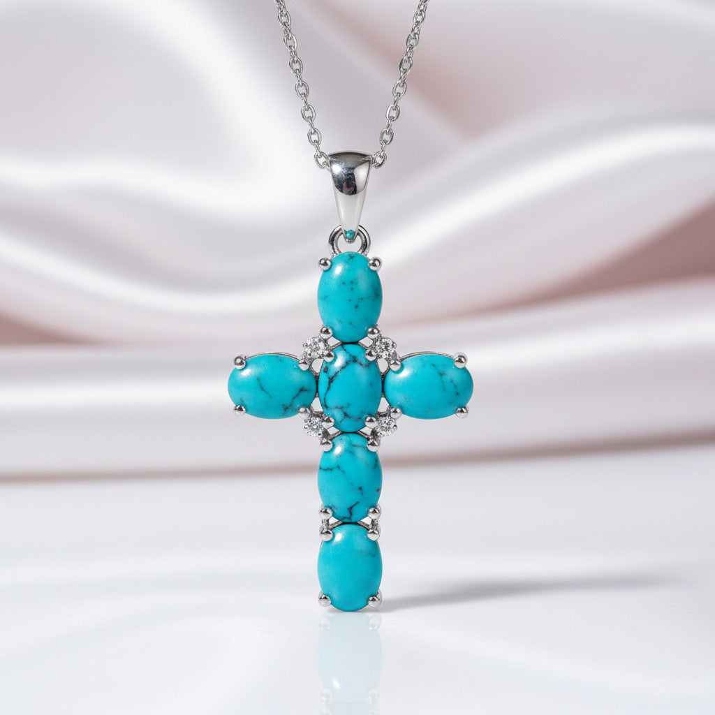 Natural Amethyst with Topaz Gemstone Cross Necklace-Black Diamonds New York