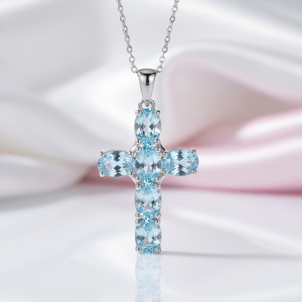 Natural Amethyst with Topaz Gemstone Cross Necklace-Black Diamonds New York