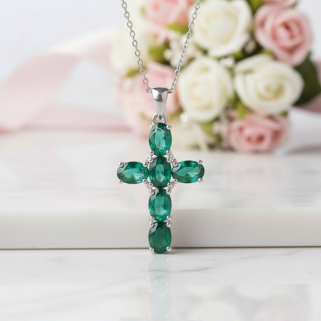 Natural Amethyst with Topaz Gemstone Cross Necklace-Black Diamonds New York