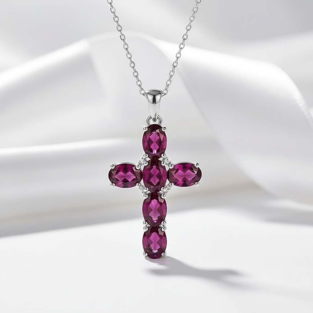 Natural Amethyst with Topaz Gemstone Cross Necklace-Black Diamonds New York