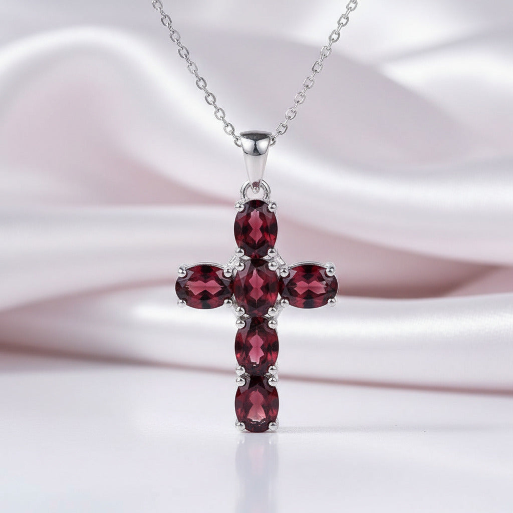 Natural Amethyst with Topaz Gemstone Cross Necklace-Black Diamonds New York