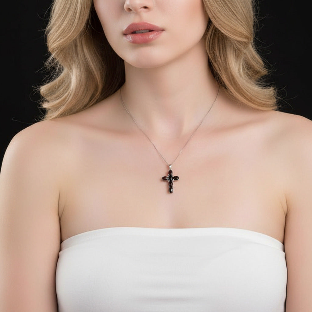 Natural Amethyst with Topaz Gemstone Cross Necklace-Black Diamonds New York