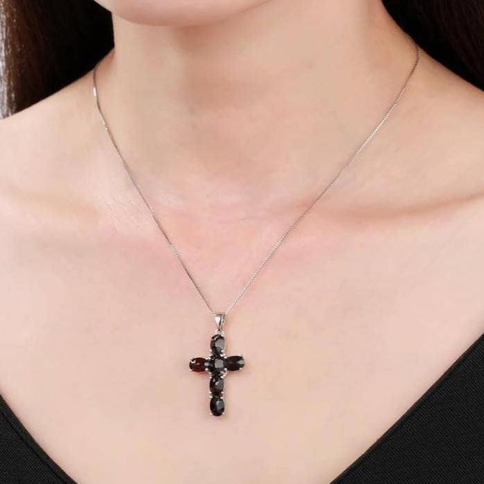Natural Amethyst with Topaz Gemstone Cross Necklace-Black Diamonds New York