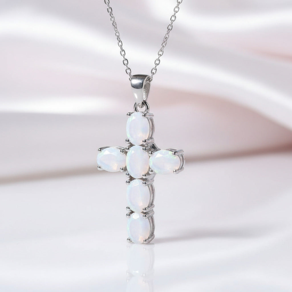 Natural Amethyst with Topaz Gemstone Cross Necklace-Black Diamonds New York