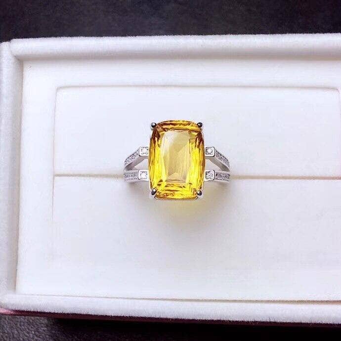 Natural Ametrine/Citrine Emerald Cut Gemstone Ring