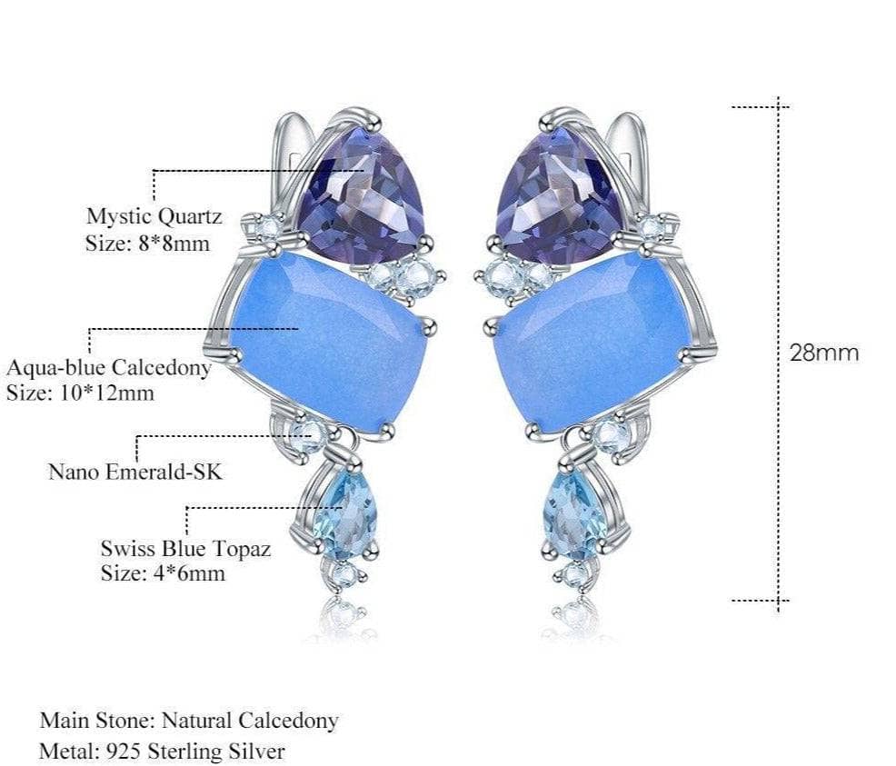GEM'S BALLET Natural Aqua blue Calcedony Earrings 925 Sterling Silver Colorful Modern irregular Drop Earrings for Women Bijoux - Black Diamonds New York