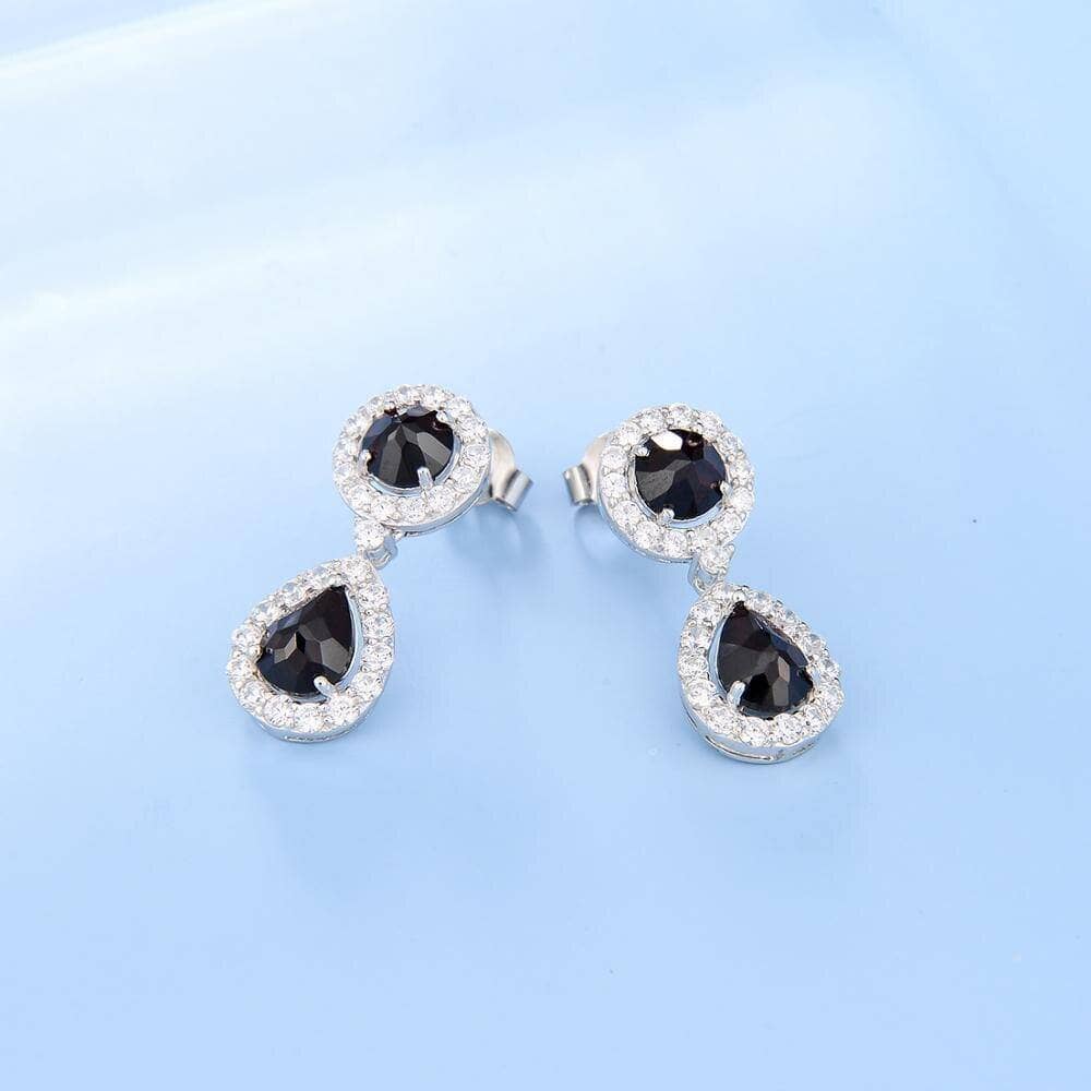 Natural Black Garnet Antique Style Drop Earrings-Black Diamonds New York