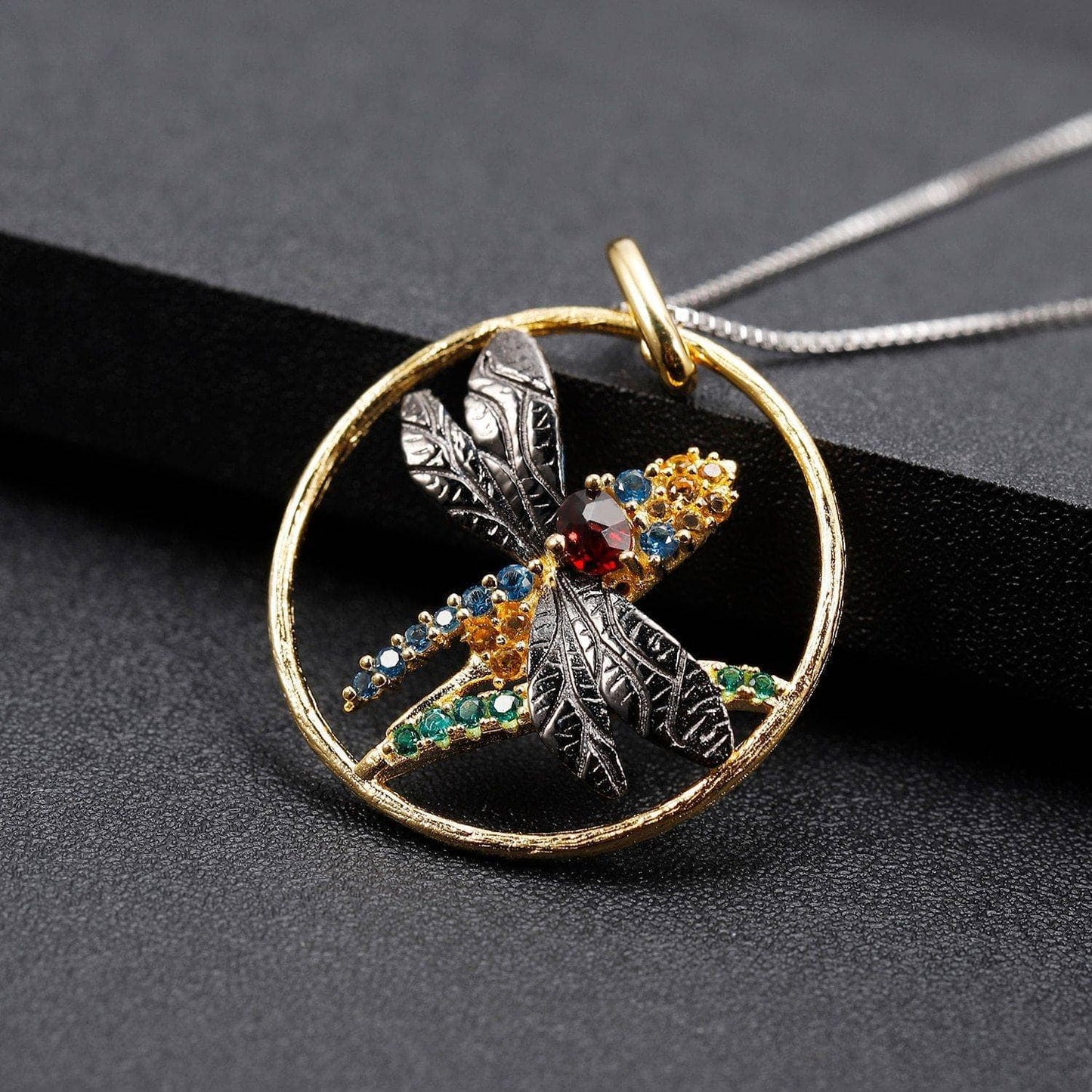 Natural Black Garnet Dragonfly Necklace Pendant-Black Diamonds New York