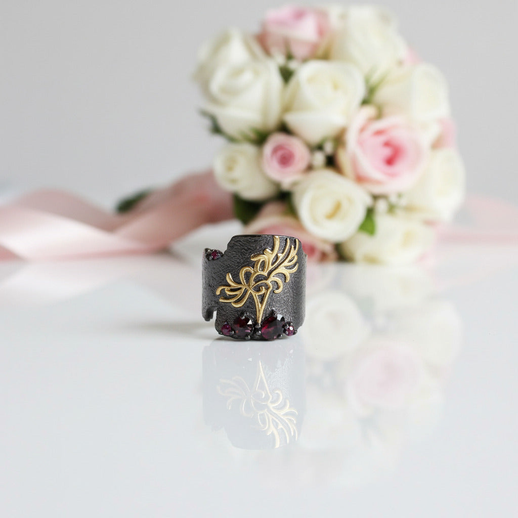 Black Garnet Gemstones Bohemian Ring-Black Diamonds New York