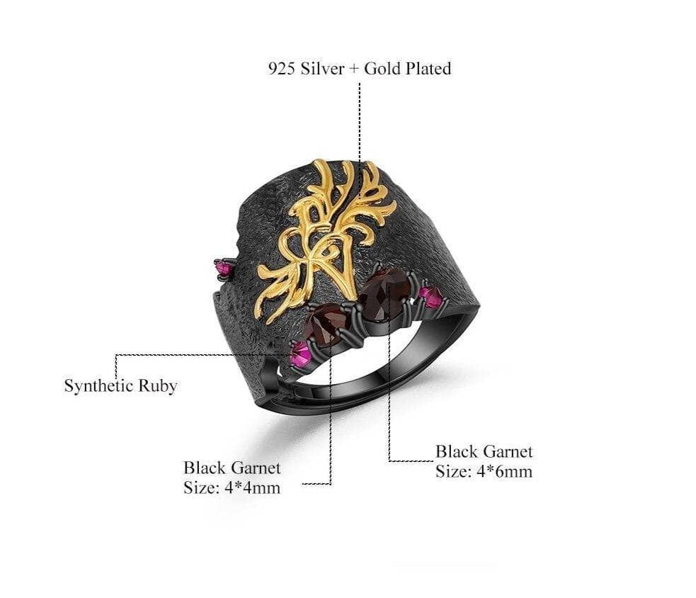 Natural Black Garnet Gemstones Bohemian Ring-Black Diamonds New York