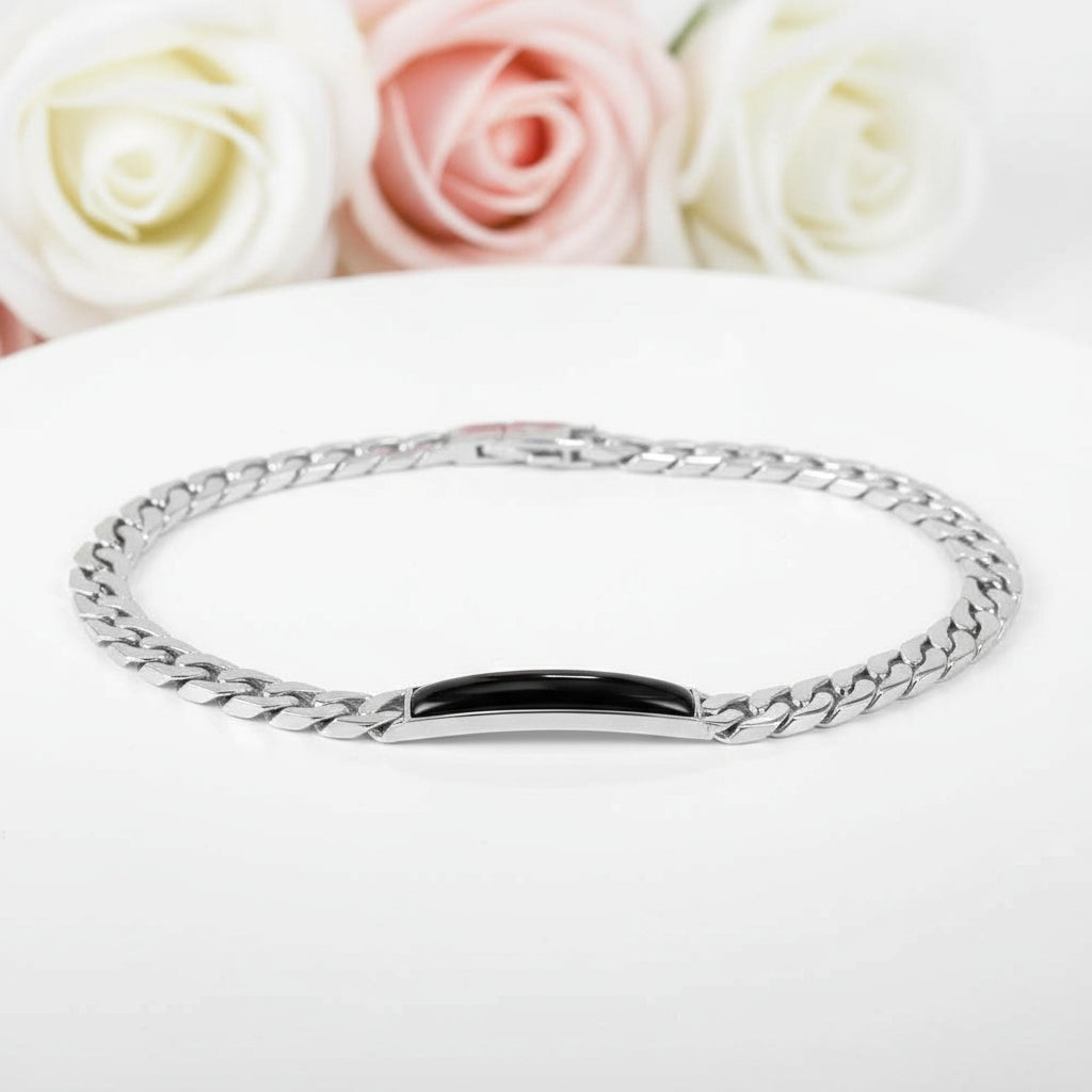 Natural Black Onyx Casual Bar Chain Bracelet-Black Diamonds New York