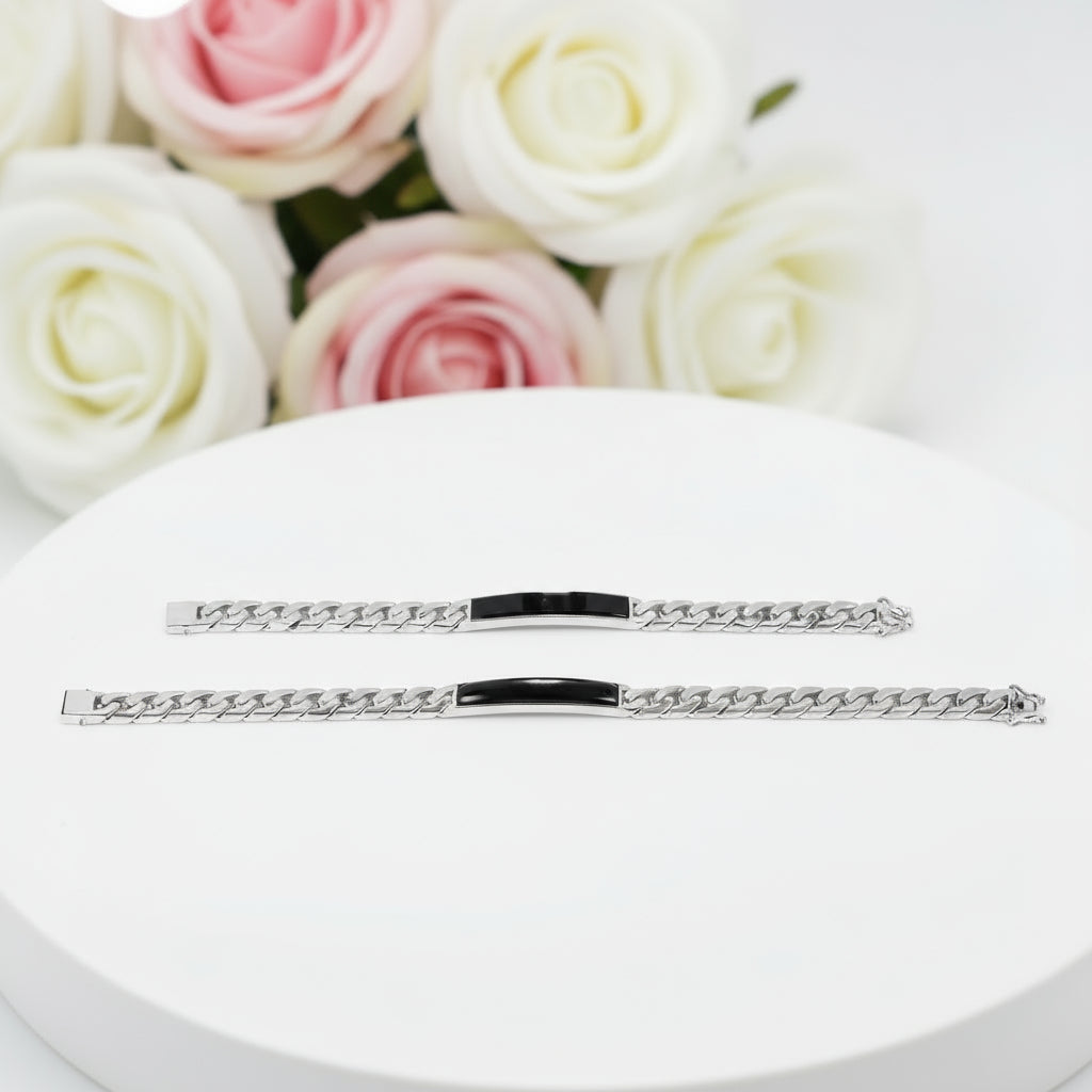 Natural Black Onyx Casual Bar Chain Bracelet-Black Diamonds New York