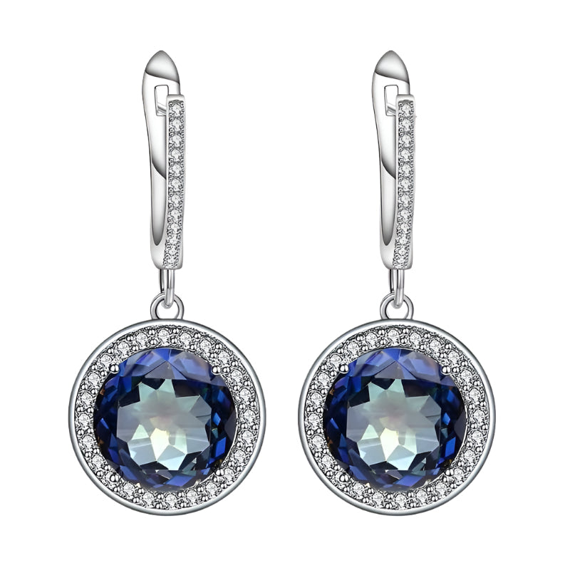 Round Cut Natural Blue Mystic Quartz Earrings-Black Diamonds New York