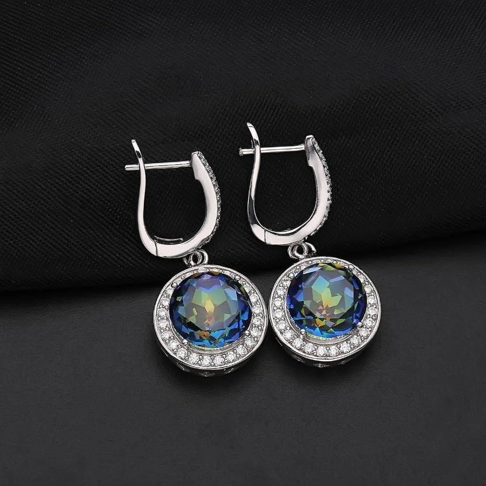 Natural Blue Mystic Quartz Round Cut Gemstone Earrings-Black Diamonds New York