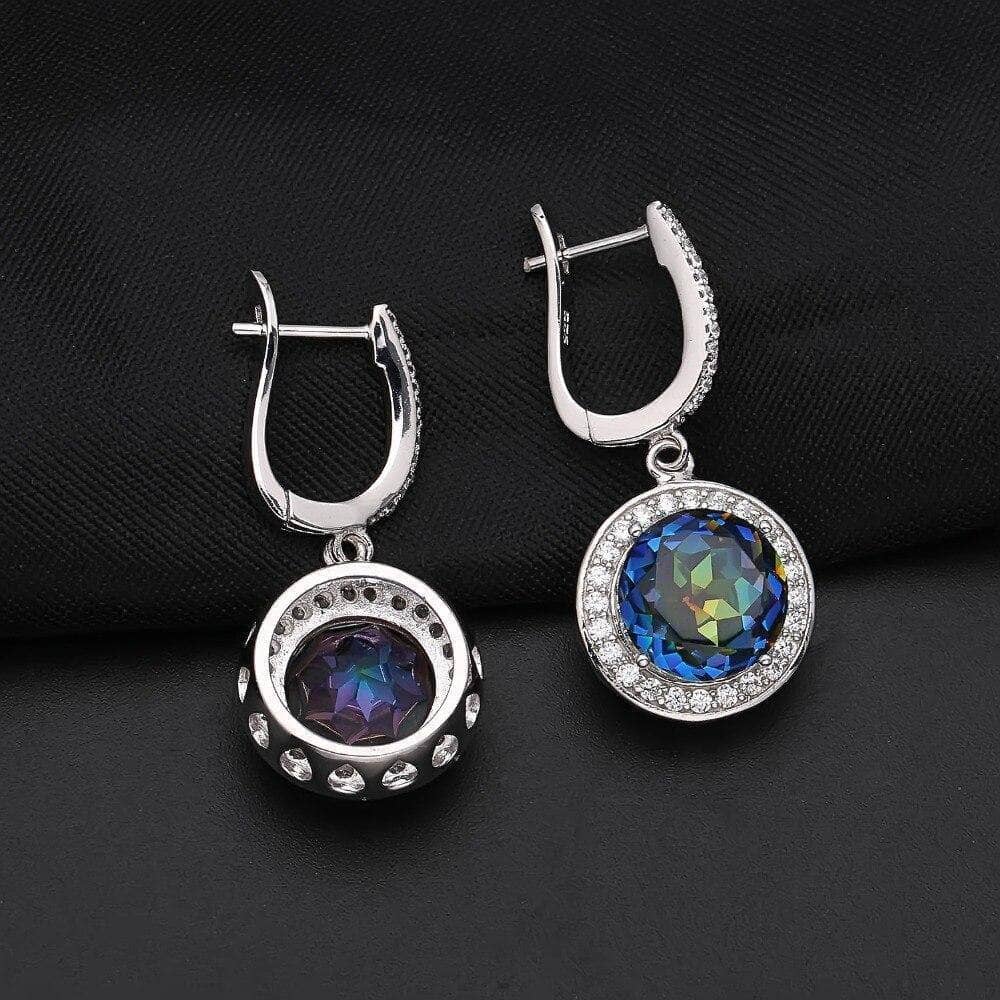 Natural Blue Mystic Quartz Round Cut Gemstone Earrings-Black Diamonds New York