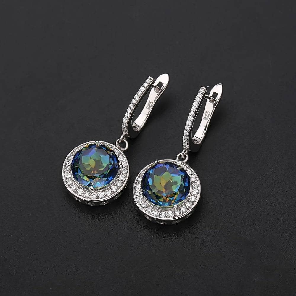 Natural Blue Mystic Quartz Round Cut Gemstone Earrings - Black Diamonds New York