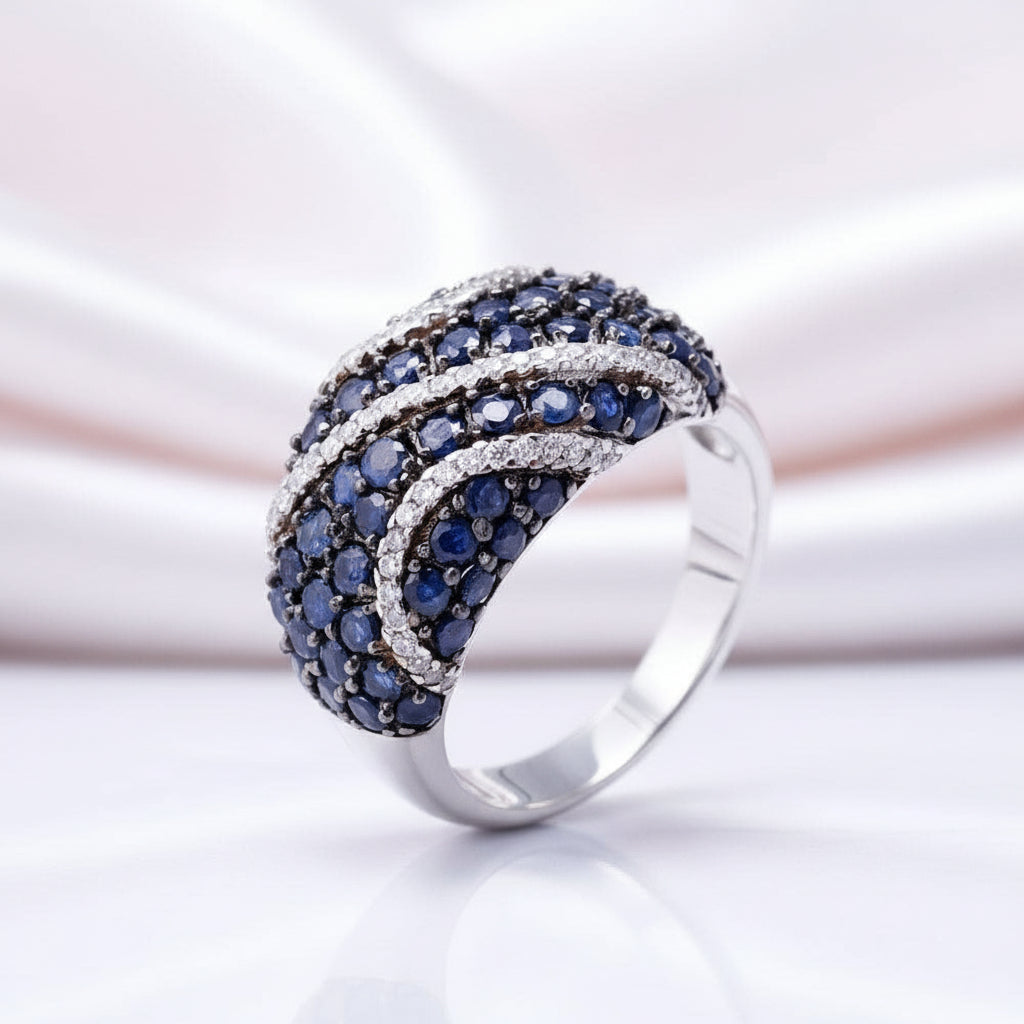 Blue Sapphire Bohemian Ring-Black Diamonds New York
