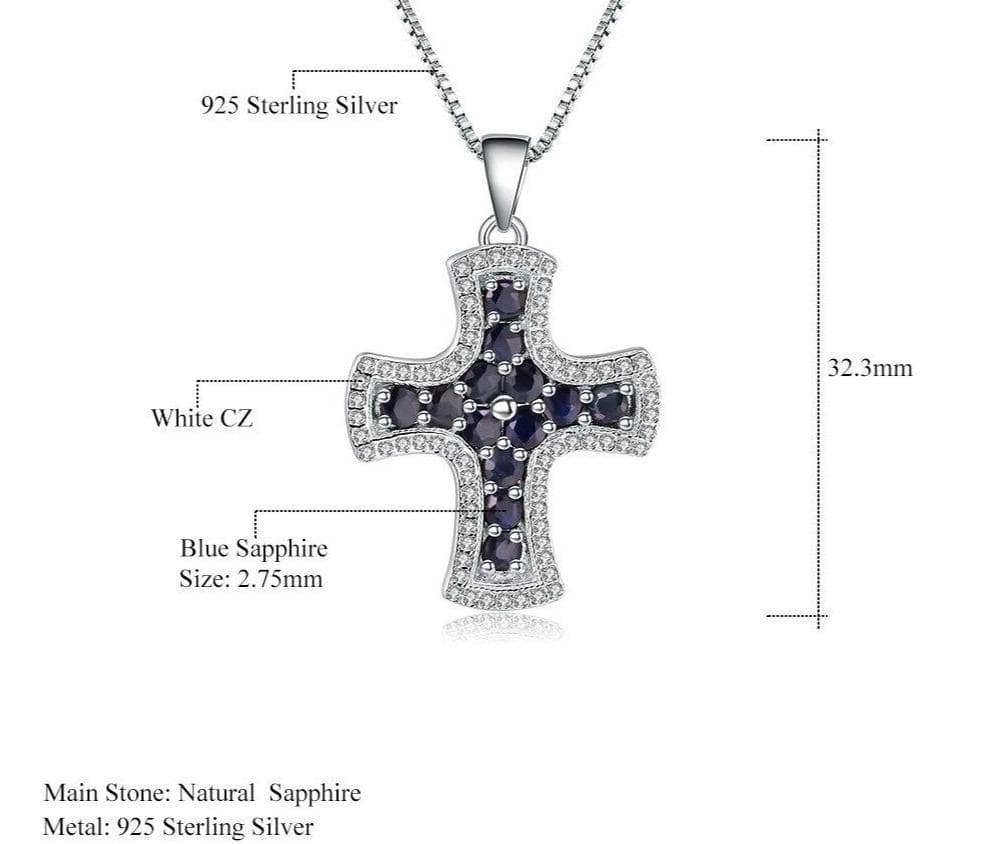 Natural Blue Sapphire Cross Pendant Necklace - Black Diamonds New York
