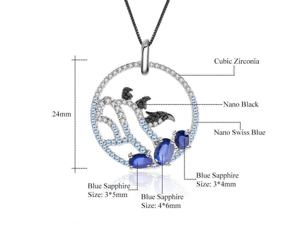 Natural Blue Sapphire Cute Glacier Penguin Pendant Necklace-Black Diamonds New York