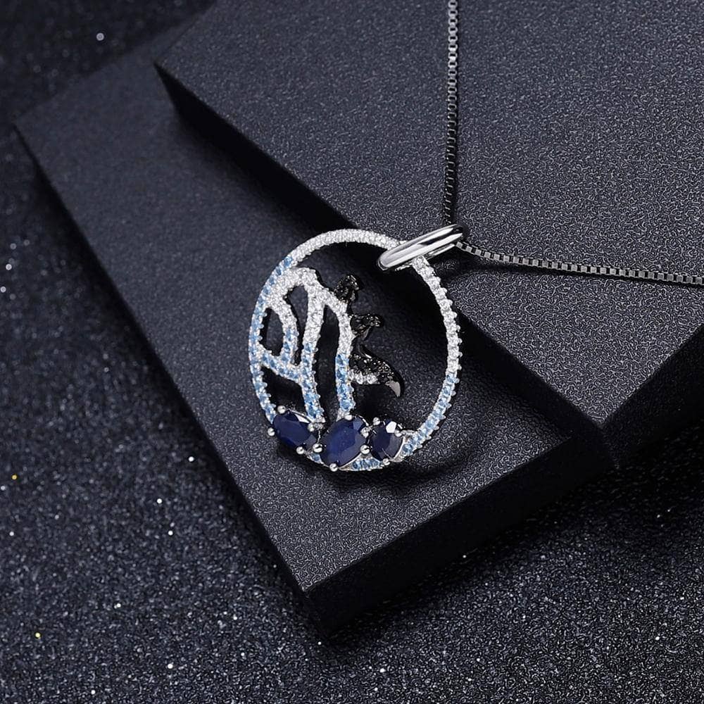 Natural Blue Sapphire Cute Glacier Penguin Pendant Necklace-Black Diamonds New York