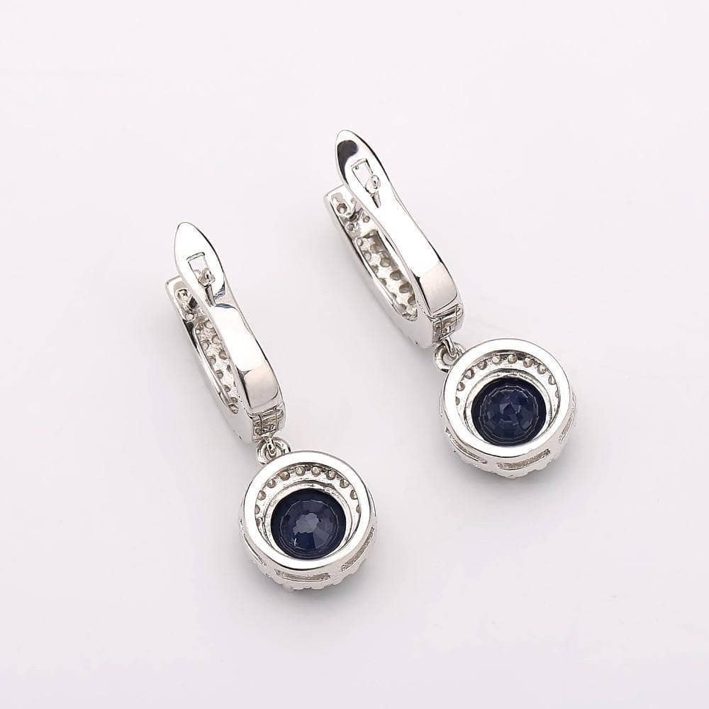Natural Blue Sapphire Gemstone Vintage Jewelry Set-Black Diamonds New York
