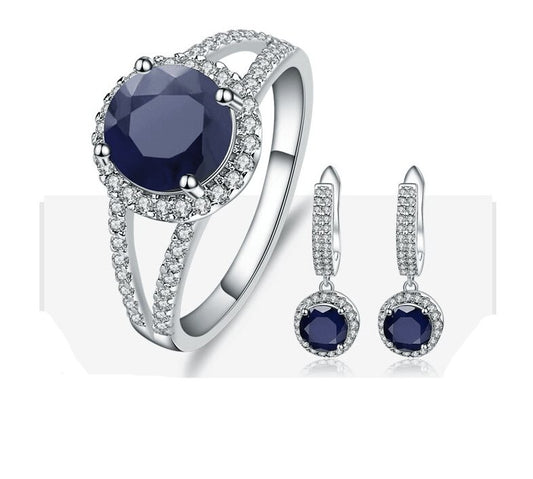 Natural Blue Sapphire Gemstone Vintage Jewelry Set - Black Diamonds New York