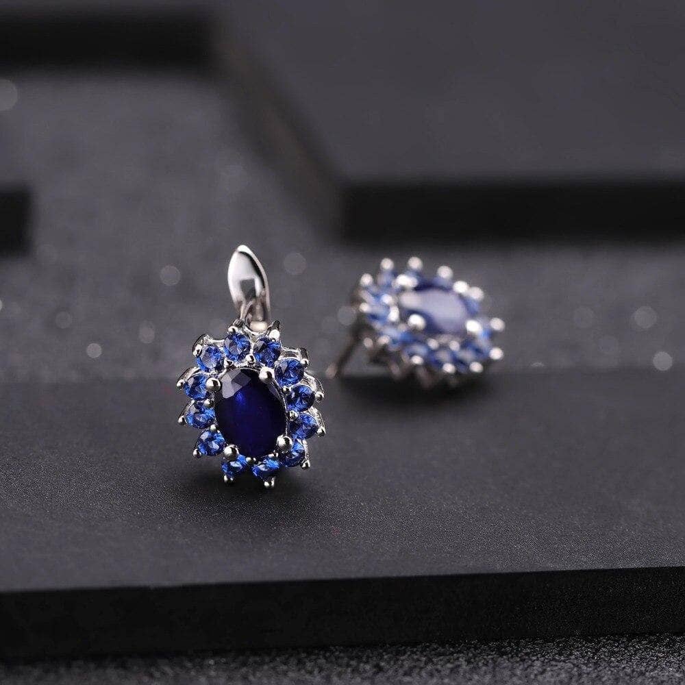 Natural Blue Sapphire Jewelry Set-Black Diamonds New York