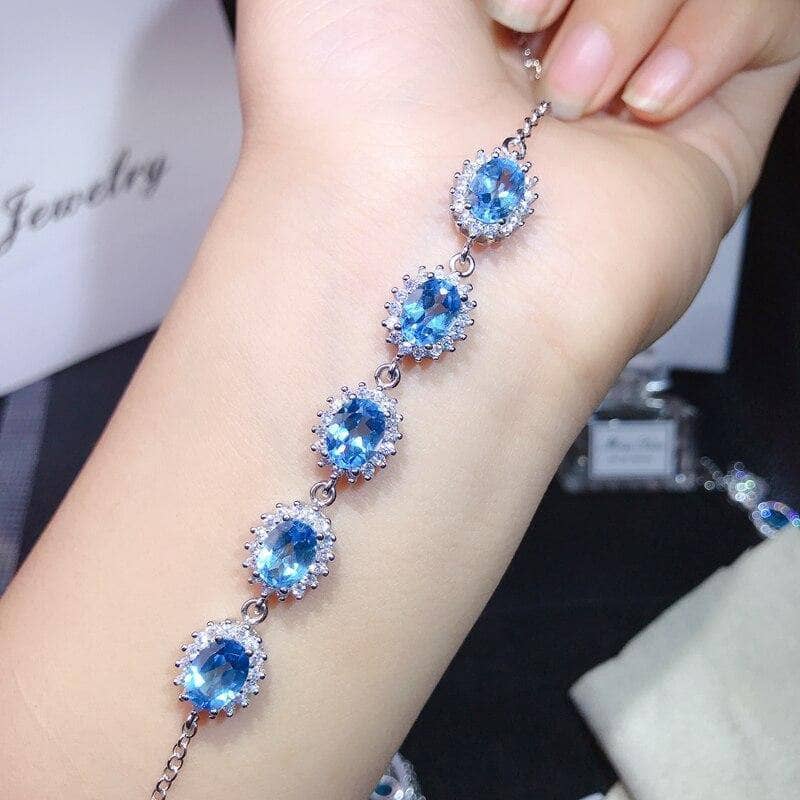 Natural Blue Topaz Bracelet Precious Stone Bracelet-Black Diamonds New York