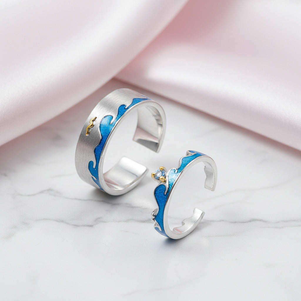 “Perfect Match” Goose Couple Rings with Blue Topaz – Symbol of Unity & Pure Love-Black Diamonds New York
