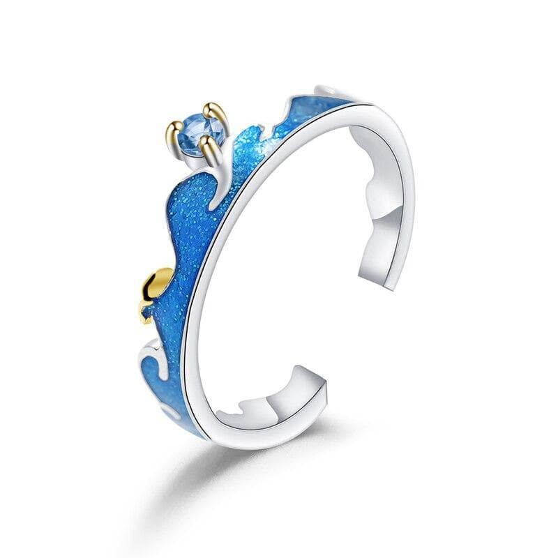 Natural Blue Topaz Handmade Adjustable Open Ring For Couples-Black Diamonds New York