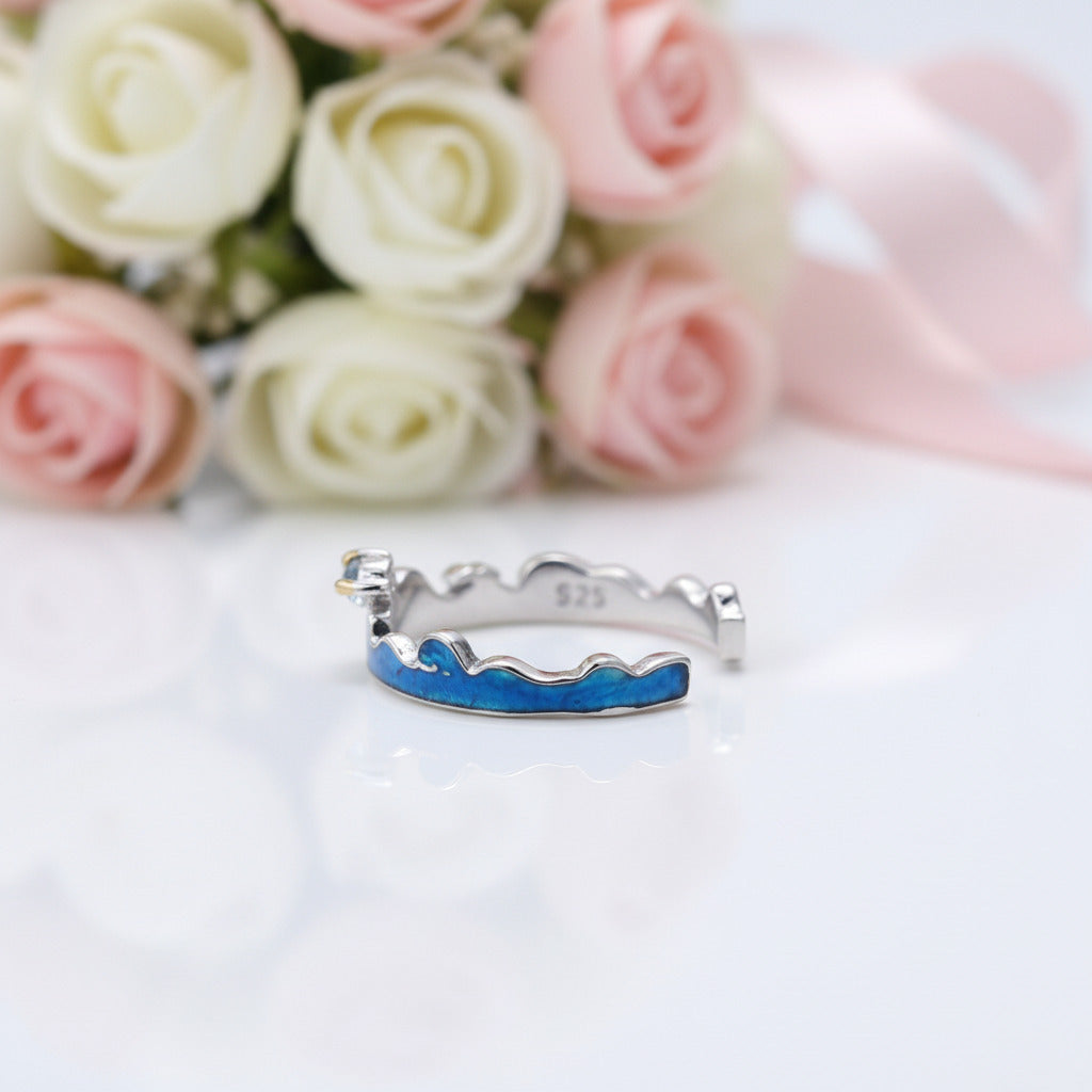 Blue Topaz Open Adjustable Ring-Black Diamonds New York