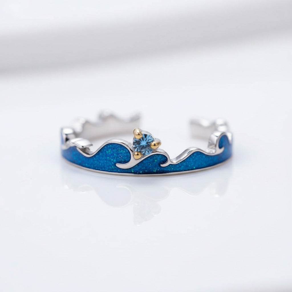 Blue Topaz Open Adjustable Ring-Black Diamonds New York