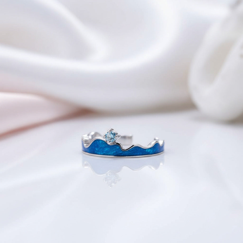 Blue Topaz Open Adjustable Ring-Black Diamonds New York