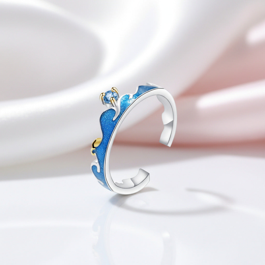 Blue Topaz Open Adjustable Ring-Black Diamonds New York