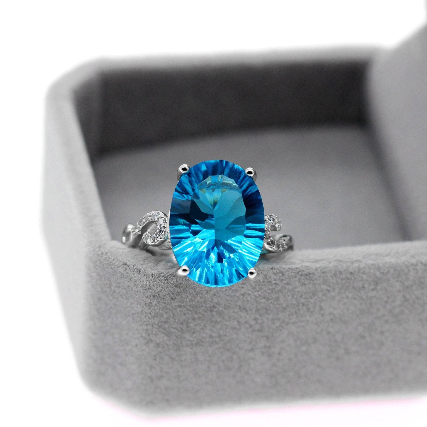 Natural Blue Topaz Ring 10 Carat Gemstone-Black Diamonds New York
