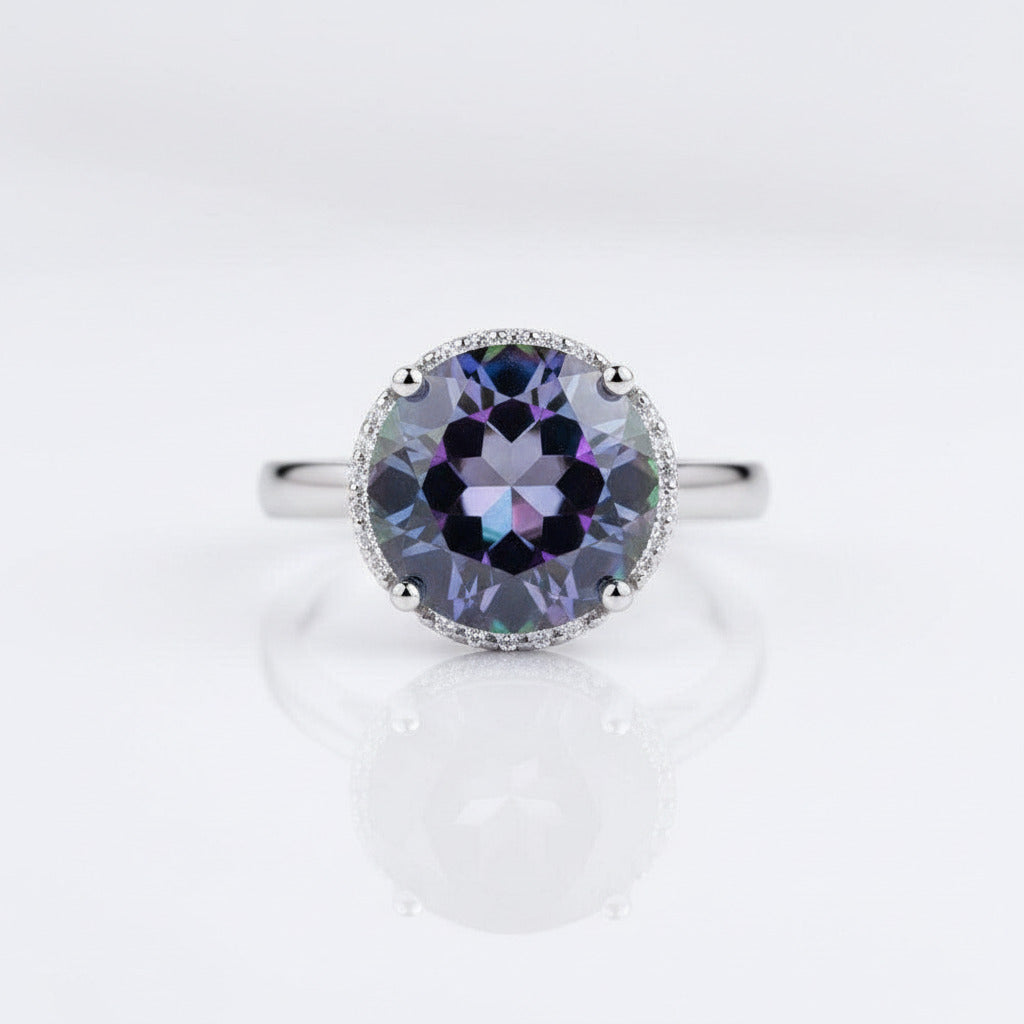 Blueish Mystic Quartz Gemstone Engagement Ring-Black Diamonds New York