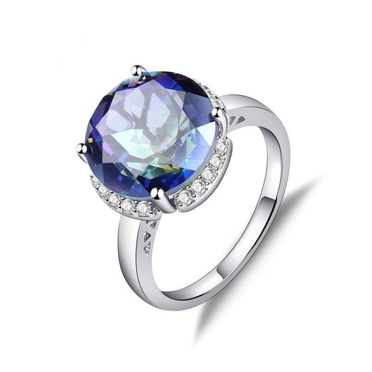 Natural Blueish Mystic Quartz Gemstone Engagement Ring-Black Diamonds New York