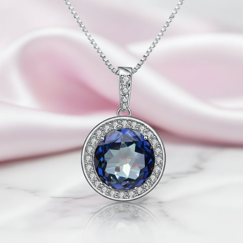 Bluish Mystic Quartz Gemstone Necklace-Black Diamonds New York