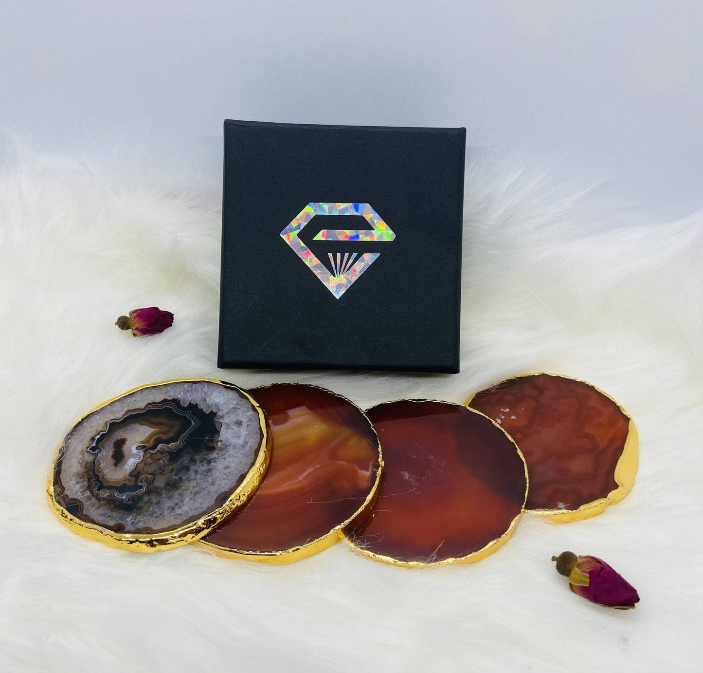 Natural Chalcedony Luxury Agate Round Coasters - Black Diamonds New York-Black Diamonds New York