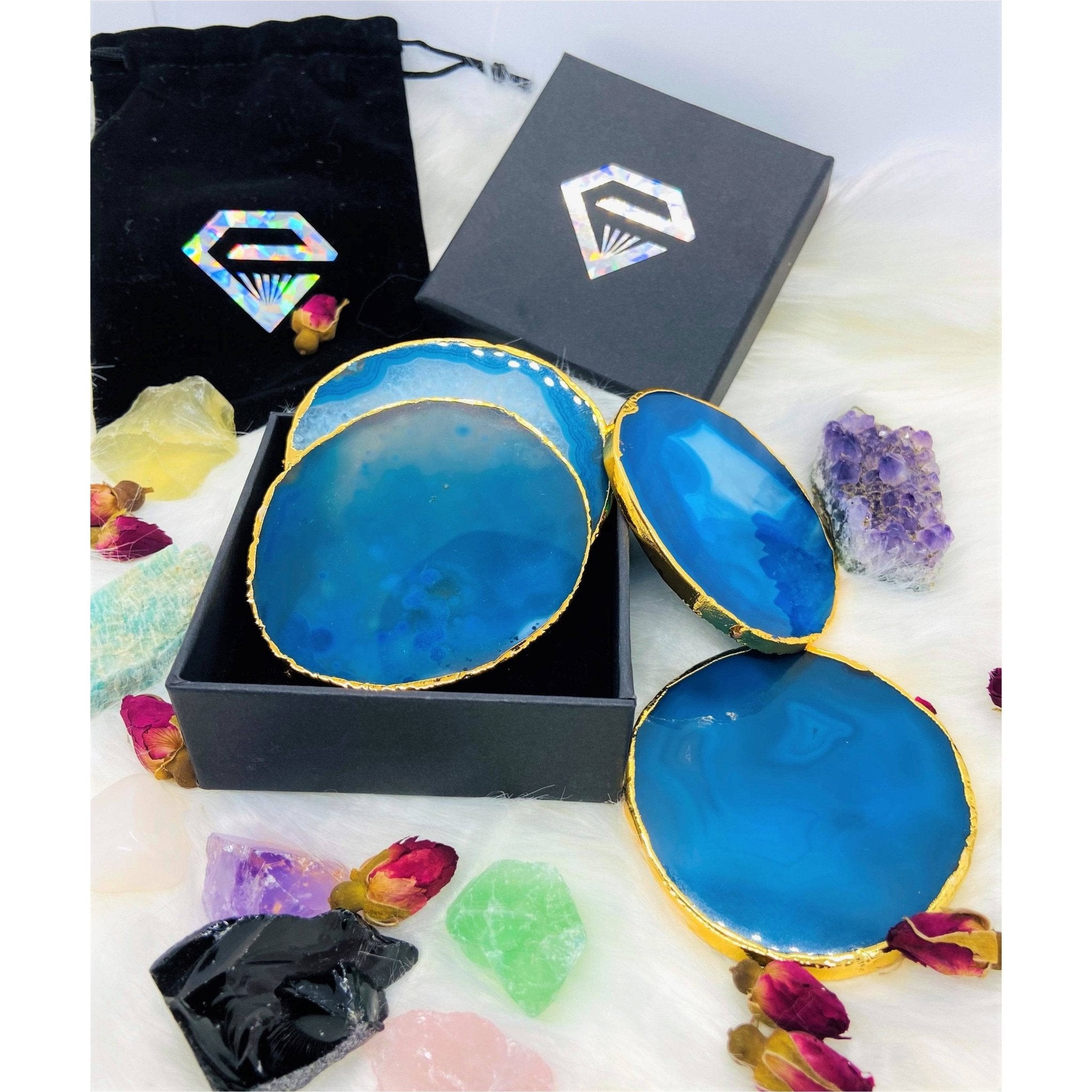 Natural Chalcedony Luxury Agate Round Coasters - Black Diamond Options New York-Black Diamonds New York