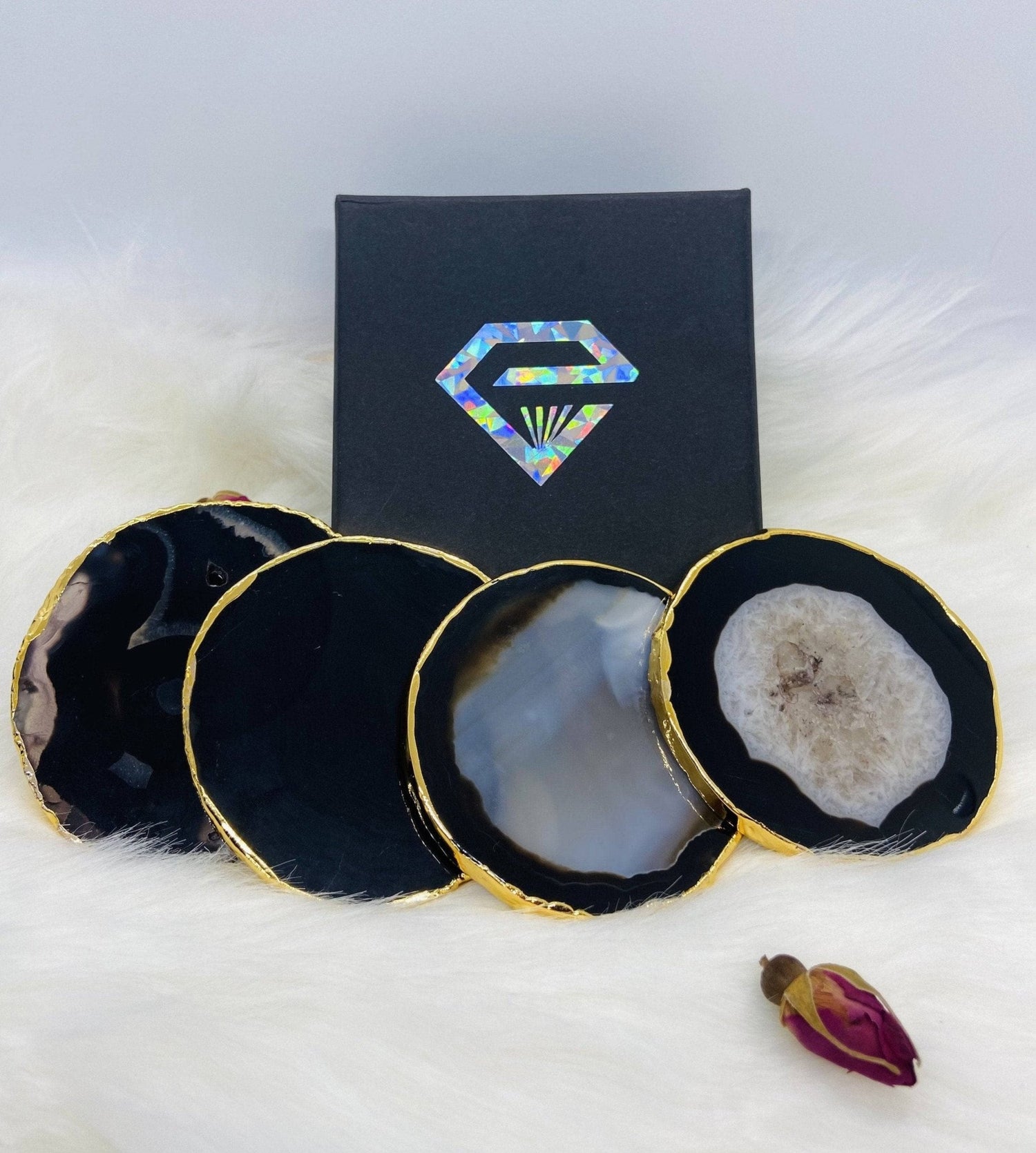 Natural Chalcedony Luxury Agate Round Coasters - Black Diamonds New York-Black Diamonds New York