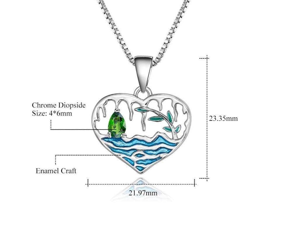 Natural Chrome Diopside Gemstone Lake Willow Handmade Pendant Necklace-Black Diamonds New York