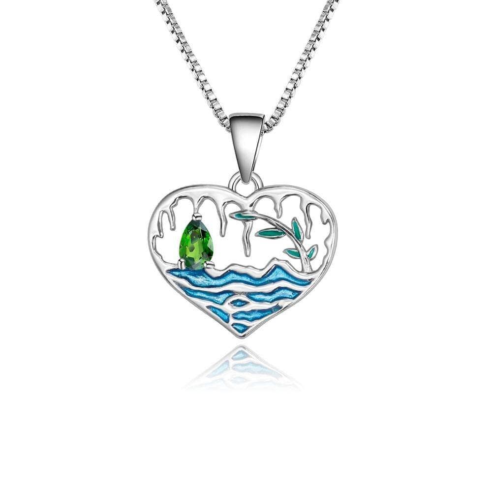 Natural Chrome Diopside Gemstone Lake Willow Handmade Pendant Necklace-Black Diamonds New York